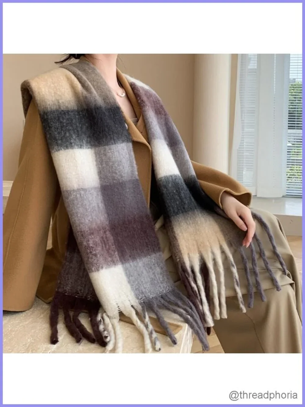 Chunky Oversized Checkered Winter Scarf Blanket Wrap